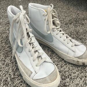 White and Blue Nike Blazer Mids